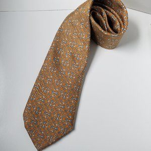 Hermes Men's Goldish-Tan Patterned Silk Tie